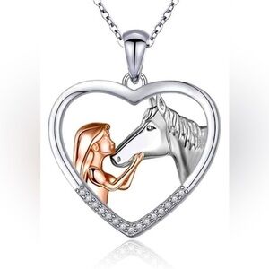 Sterling Silver Stamped 925 Rose Gold Girl Horse Heart Necklace NWT